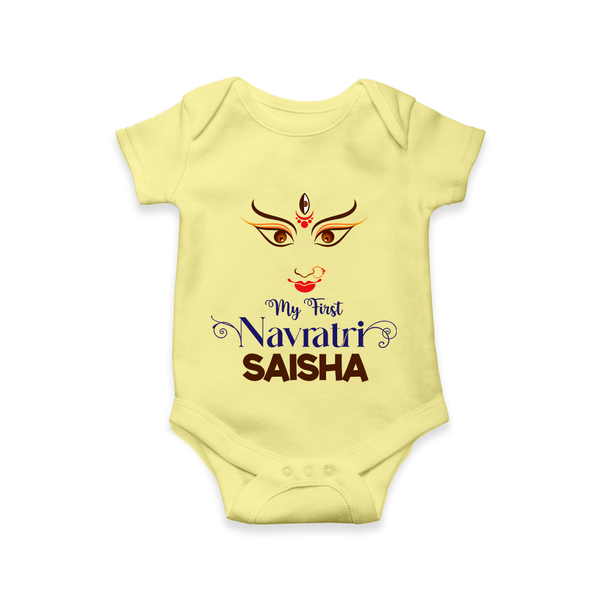 My First Navratri Dandiya Princess Personalized Romper - PASTEL YELLOW - New Born (Chest 14")
