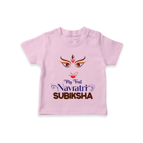 My First Navratri T-shirt | Personalized Baby T-shirt for Navratri Festivities - BABY PINK - 0-5 Months Old (Chest 17")
