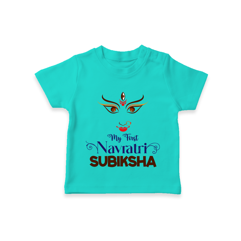 My First Navratri T-shirt | Personalized Baby T-shirt for Navratri Festivities - TEAL - 0-5 Months Old (Chest 17")
