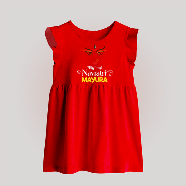 My First Navratri Dandiya Princess Personalized Baby Frock - RED - 0 - 3 Months Old (Chest 17")