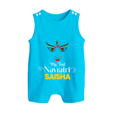 My First Navratri Dandiya Princess Personalized Button Romper - SKY BLUE - New Born (Chest 18")
