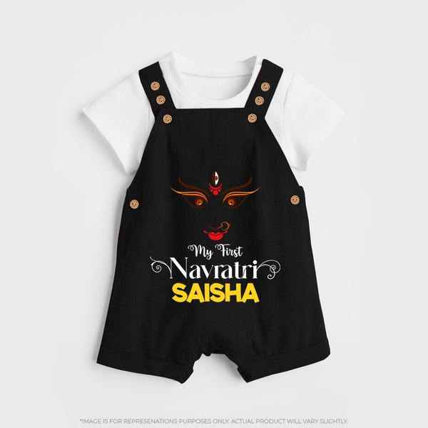 My First Navratri Dandiya Princess Personalized Dungaree - BLACK - 0 - 5 Months Old (Chest 18")