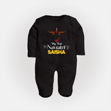 My First Navratri Dandiya Princess Personalized Full Body Suit - BLACK - New Born (Chest 7.5")