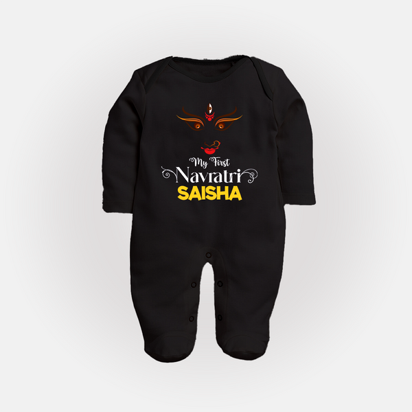 My First Navratri Dandiya Princess Personalized Full Body Suit - BLACK - New Born (Chest 7.5")