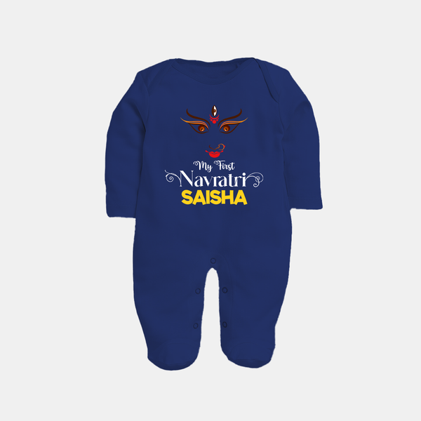 My First Navratri Dandiya Princess Personalized Full Body Suit - NAVY BLUE - New Born (Chest 7.5")