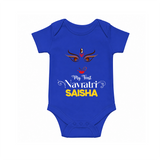 My First Navratri Dandiya Princess Personalized Romper - COBALT BLUE - New Born (Chest 14")