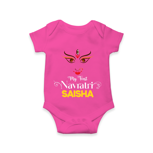 My First Navratri Dandiya Princess Personalized Romper - HOT PINK - New Born (Chest 14")