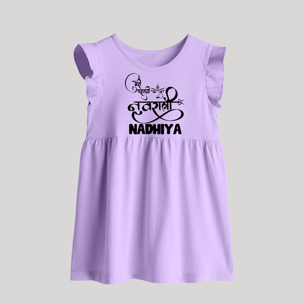 My First Navratri Devi Eyes Personalized Baby Frock - LILAC - 0 - 3 Months Old (Chest 17")