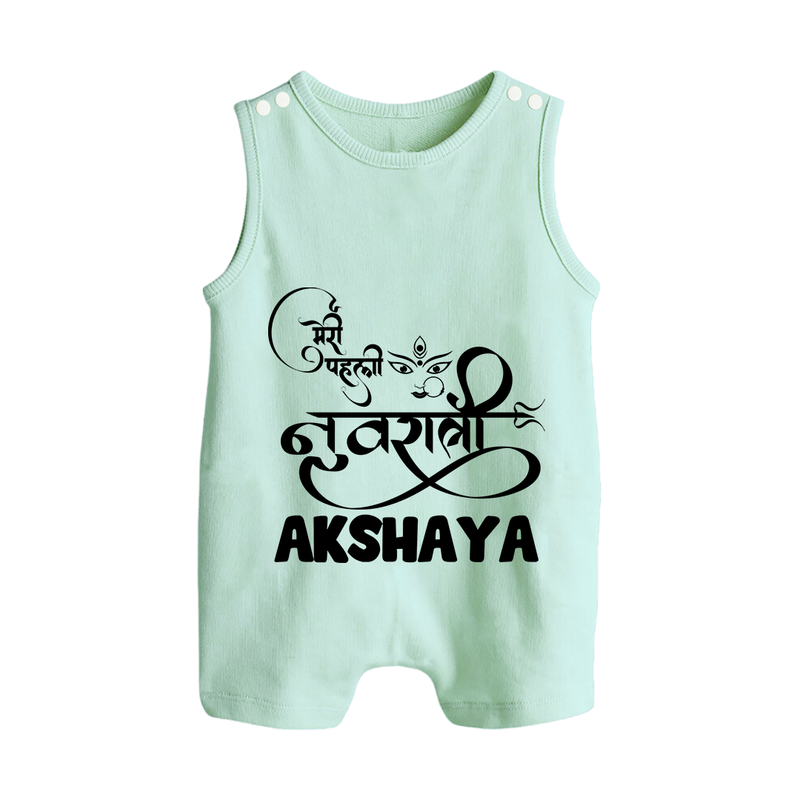 My First Navratri Romper suit/sleeveless romper | Custom Baby Romper suit/sleeveless romper for Baby's First Navratri - MINT GREEN - 0 - 5 Months Old (Chest 18")