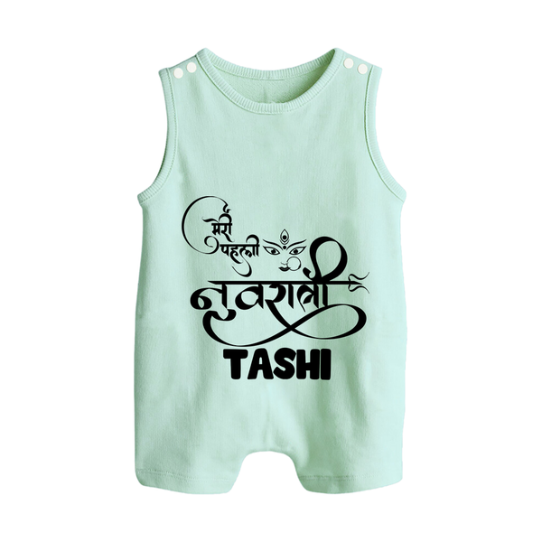 My First Navratri Devi Eyes Personalized Button Romper - MINT GREEN - New Born (Chest 18")