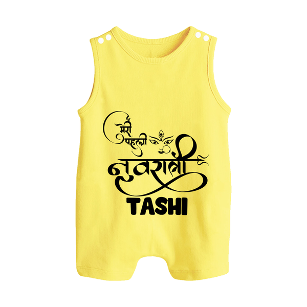 My First Navratri Devi Eyes Personalized Button Romper - PASTEL YELLOW - New Born (Chest 18")