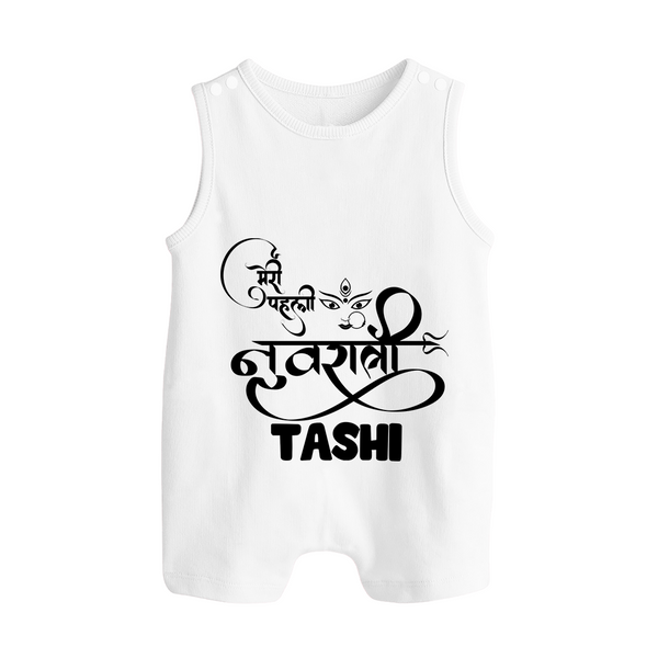 My First Navratri Devi Eyes Personalized Button Romper - WHITE - New Born (Chest 18")