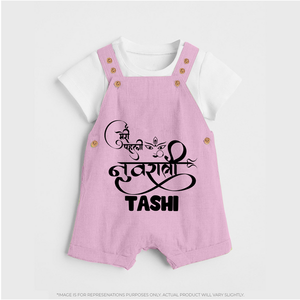 My First Navratri Devi Eyes Personalized Dungaree - BABY PINK - 0 - 5 Months Old (Chest 18")