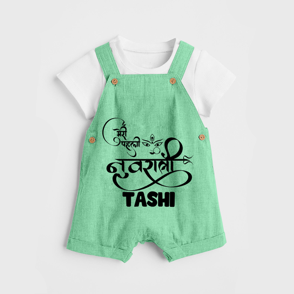 My First Navratri Devi Eyes Personalized Dungaree - GREEN - 0 - 5 Months Old (Chest 18")