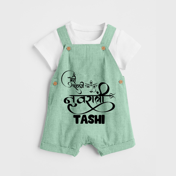 My First Navratri Devi Eyes Personalized Dungaree - MINT GREEN - 0 - 5 Months Old (Chest 18")
