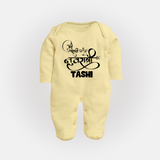 My First Navratri Devi Eyes Personalized Full Body Suit - PASTEL YELLOW - New Born (Chest 7.5")