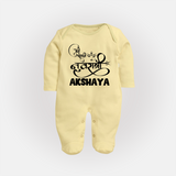 My First Navratri Sleep suit/full sleeve body suit | Custom Baby Sleep suit/full sleeve body suit for Baby's First Navratri - PASTEL YELLOW - New Born (Chest 7.5")