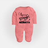 My First Navratri Sleep suit/full sleeve body suit | Custom Baby Sleep suit/full sleeve body suit for Baby's First Navratri - PEACH - New Born (Chest 7.5")