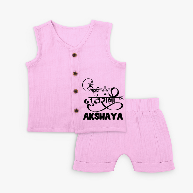 My First Navratri Jabla Set | Custom Baby Jabla Set for Baby's First Navratri - BABY PINK - 0 - 3 Months Old (Chest 9.8")