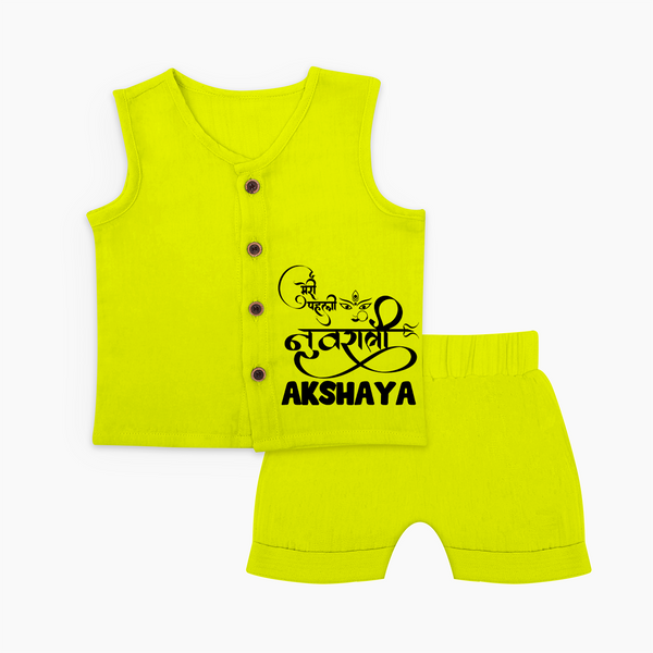My First Navratri Jabla Set | Custom Baby Jabla Set for Baby's First Navratri - LIME GREEN - 0 - 3 Months Old (Chest 9.8")