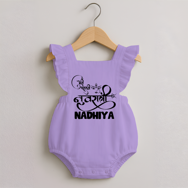 My First Navratri Devi Eyes Personalized Romper Frock - LILAC - 0 - 3 Months Old (Chest 19")