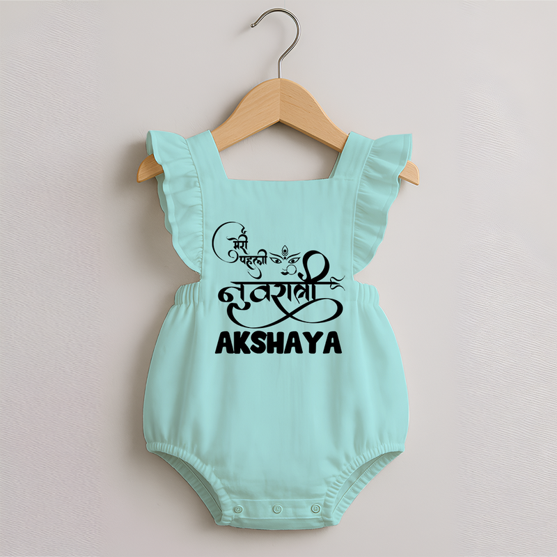 My First Navratri Romper frock | Custom Baby Romper frock for Baby's First Navratri - MINT GREEN - 0 - 3 Months Old (Chest 19")