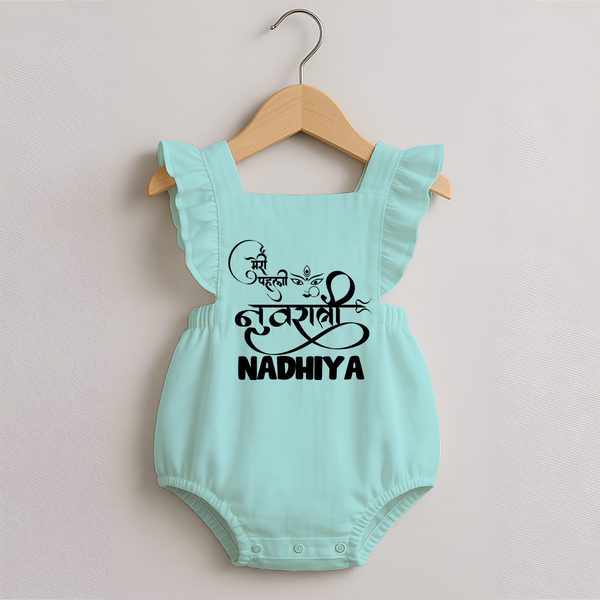 My First Navratri Devi Eyes Personalized Romper Frock - MINT GREEN - 0 - 3 Months Old (Chest 19")