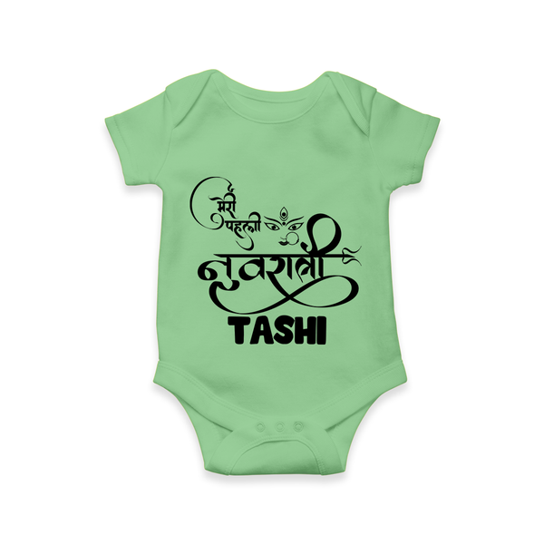 My First Navratri Devi Eyes Personalized Romper - GREEN - New Born (Chest 14")