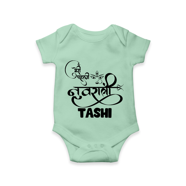 My First Navratri Devi Eyes Personalized Romper - MINT GREEN - New Born (Chest 14")