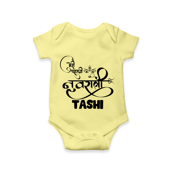 My First Navratri Devi Eyes Personalized Romper - PASTEL YELLOW - New Born (Chest 14")