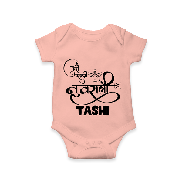 My First Navratri Devi Eyes Personalized Romper - PEACH - New Born (Chest 14")