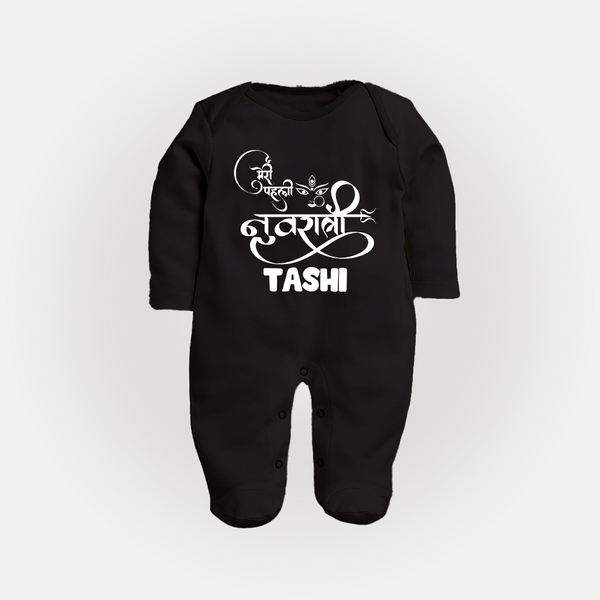 My First Navratri Devi Eyes Personalized Full Body Suit - BLACK - New Born (Chest 7.5")