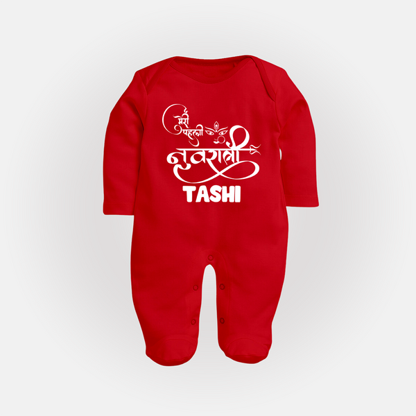 My First Navratri Devi Eyes Personalized Full Body Suit - RED - New Born (Chest 7.5")