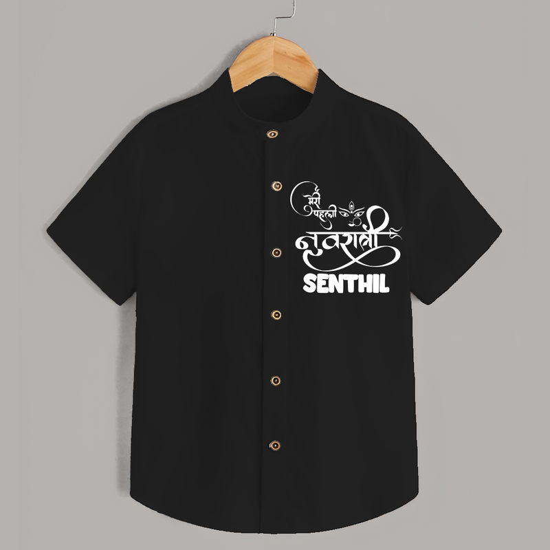 My First Navratri Shirt | Custom Baby Shirt for Baby's First Navratri - BLACK - 0 - 6 Months Old (Chest 23")