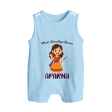 Meri Pehli Navratri Calligraphy Personalized Button Romper - BABY BLUE - New Born (Chest 18")
