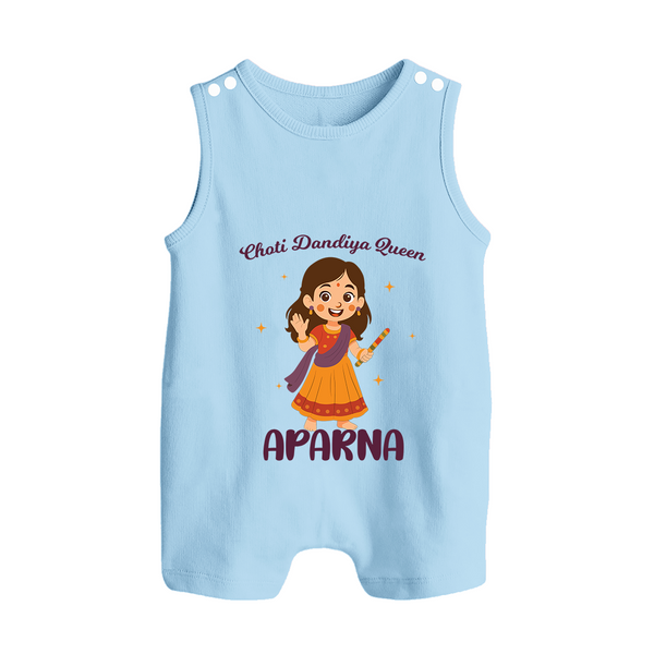 Meri Pehli Navratri Calligraphy Personalized Button Romper - BABY BLUE - New Born (Chest 18")