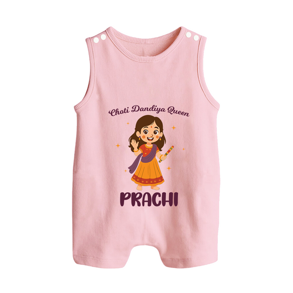 Choti Dandiya Queen Romper suit/sleeveless romper | Personalized Baby Romper suit/sleeveless romper for Garba Fun - BABY PINK - 0 - 5 Months Old (Chest 18")