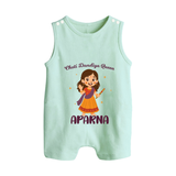 Meri Pehli Navratri Calligraphy Personalized Button Romper - MINT GREEN - New Born (Chest 18")