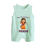 Choti Dandiya Queen Romper suit/sleeveless romper | Personalized Baby Romper suit/sleeveless romper for Garba Fun - MINT GREEN - 0 - 5 Months Old (Chest 18")