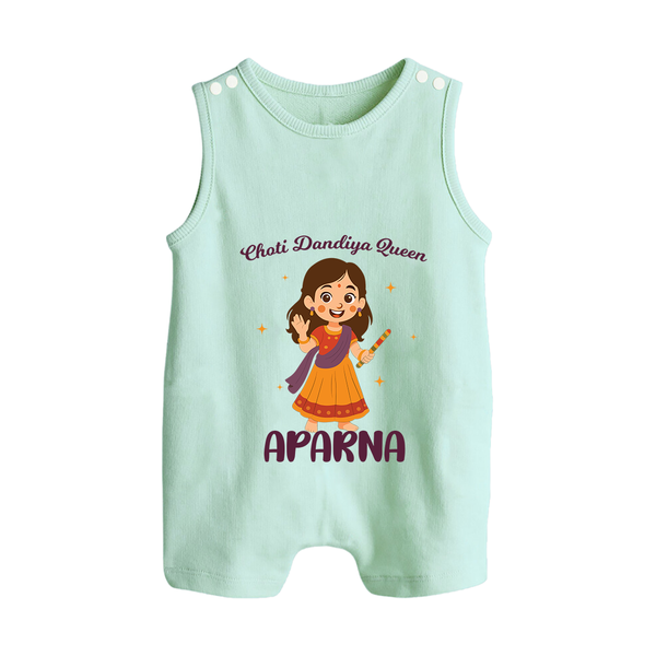 Meri Pehli Navratri Calligraphy Personalized Button Romper - MINT GREEN - New Born (Chest 18")