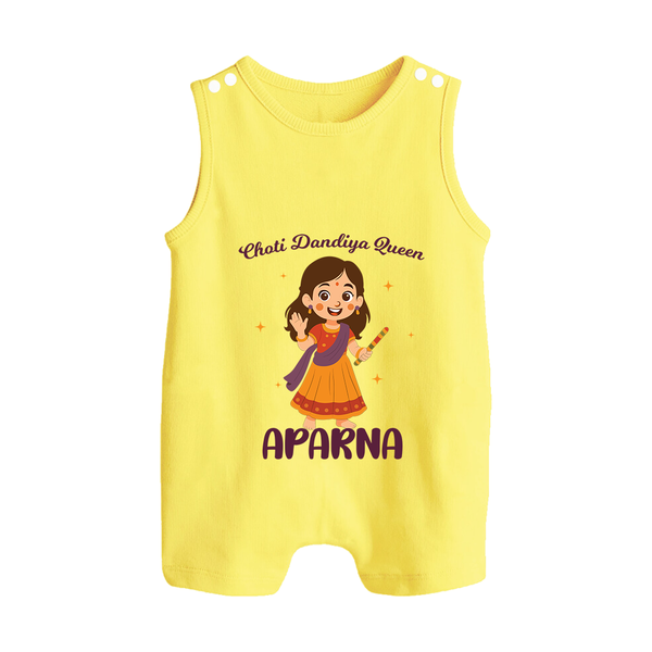 Meri Pehli Navratri Calligraphy Personalized Button Romper - PASTEL YELLOW - New Born (Chest 18")