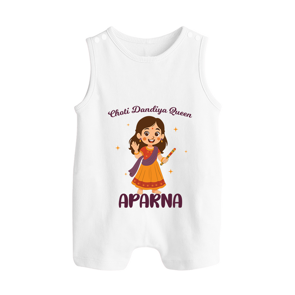 Meri Pehli Navratri Calligraphy Personalized Button Romper - WHITE - New Born (Chest 18")