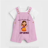 Meri Pehli Navratri Calligraphy Personalized Dungaree - BABY PINK - 0 - 5 Months Old (Chest 18")