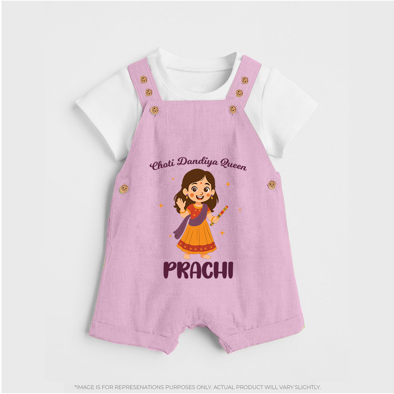 Choti Dandiya Queen Dungaree Set | Personalized Baby Dungaree Set for Garba Fun - BABY PINK - 0 - 5 Months Old (Chest 18")
