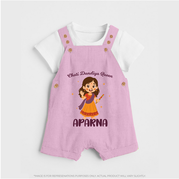 Meri Pehli Navratri Calligraphy Personalized Dungaree - BABY PINK - 0 - 5 Months Old (Chest 18")