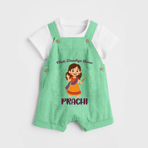 Choti Dandiya Queen Dungaree Set | Personalized Baby Dungaree Set for Garba Fun - GREEN - 0 - 5 Months Old (Chest 18")