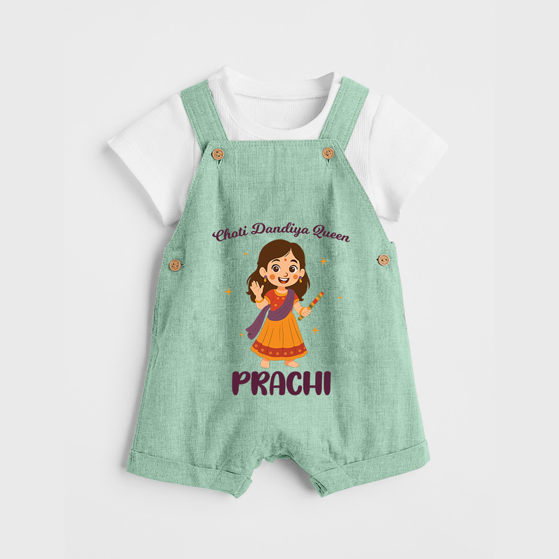 Choti Dandiya Queen Dungaree Set | Personalized Baby Dungaree Set for Garba Fun - MINT GREEN - 0 - 5 Months Old (Chest 18")