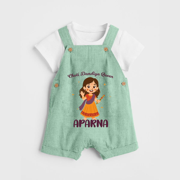 Meri Pehli Navratri Calligraphy Personalized Dungaree - MINT GREEN - 0 - 5 Months Old (Chest 18")