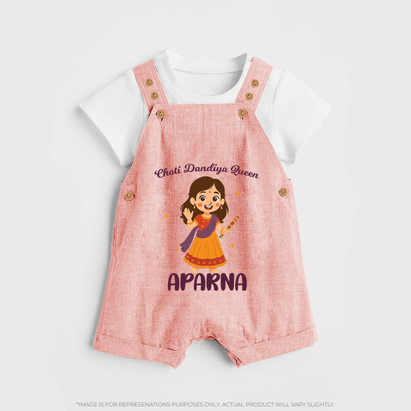 Meri Pehli Navratri Calligraphy Personalized Dungaree - PEACH - 0 - 5 Months Old (Chest 18")