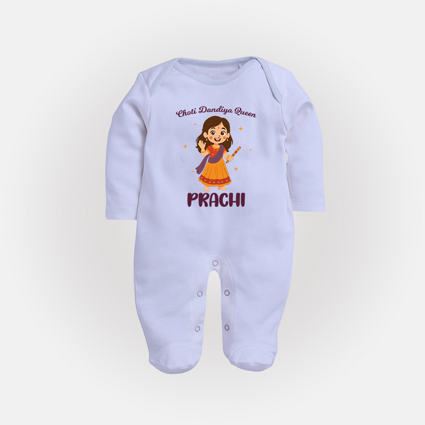 Choti Dandiya Queen Sleep suit/full sleeve body suit | Personalized Baby Sleep suit/full sleeve body suit for Garba Fun - BABY BLUE - New Born (Chest 7.5")